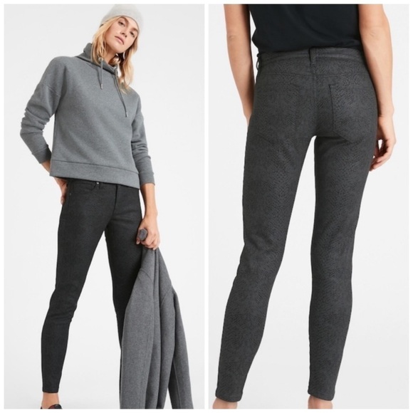 Banana Republic Mid Rise Skinny Ankle Jeans in Printed Black 25 Petite - Picture 1 of 11